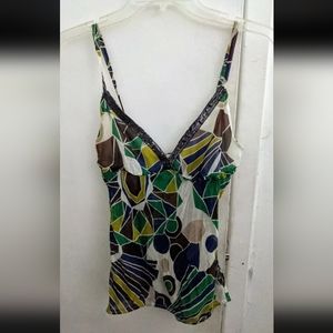 Kontatto Colorful Geometric Print Cami Top  M Boho Sequin Trim Y2K Festival